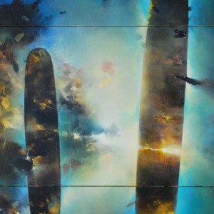 carnac, les gardiens du monde (acrylique sur toile, triptyque, 173 x 100 cm)